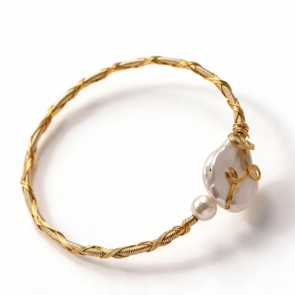Baroque pearl open bracelet handmade