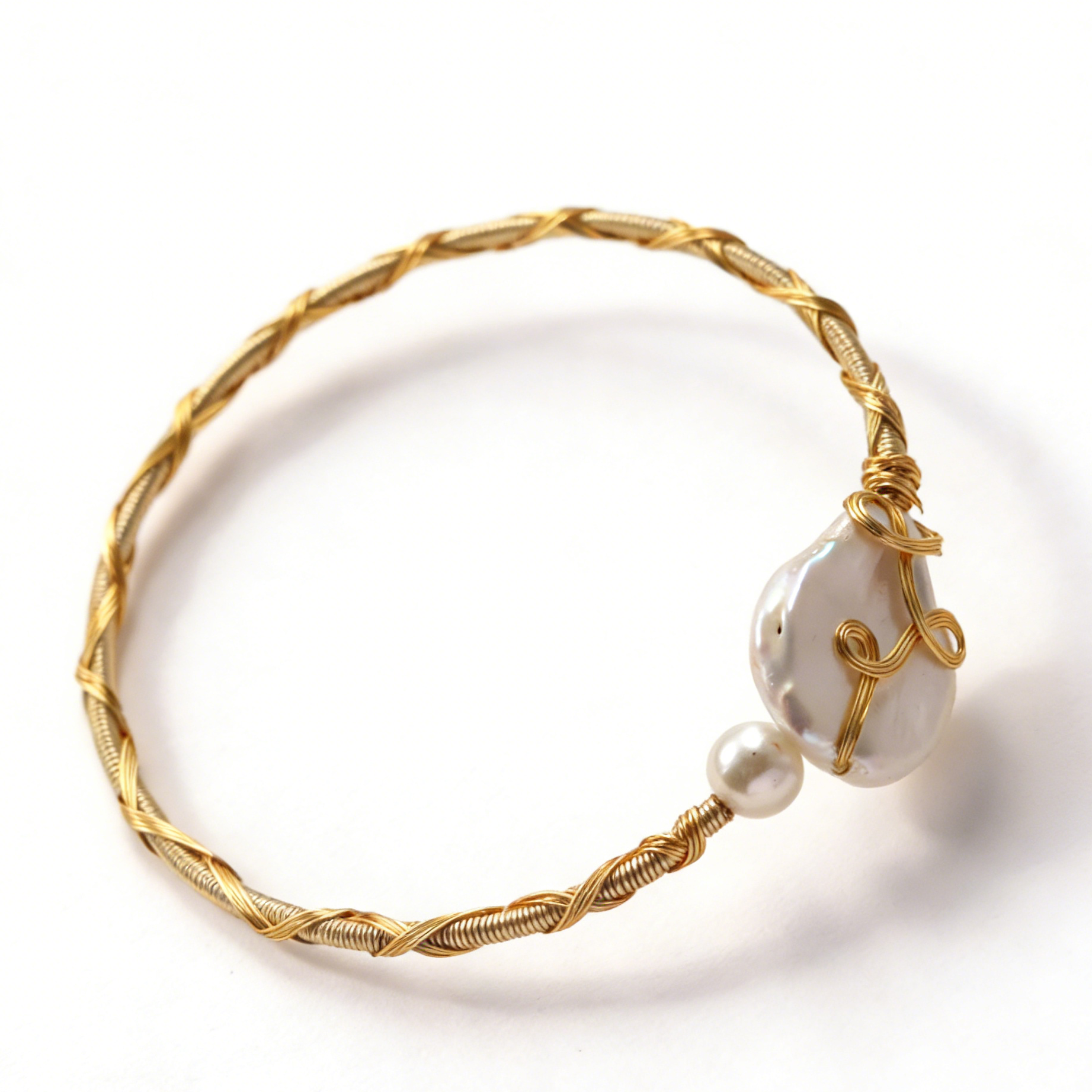 Baroque pearl open bracelet handmade