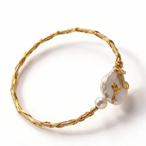 Baroque pearl open bracelet handmade