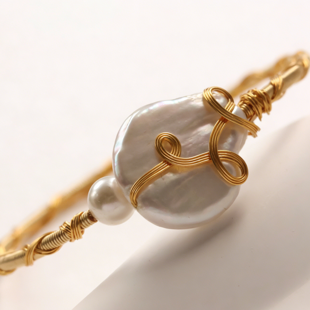 Baroque pearl open bracelet handmade