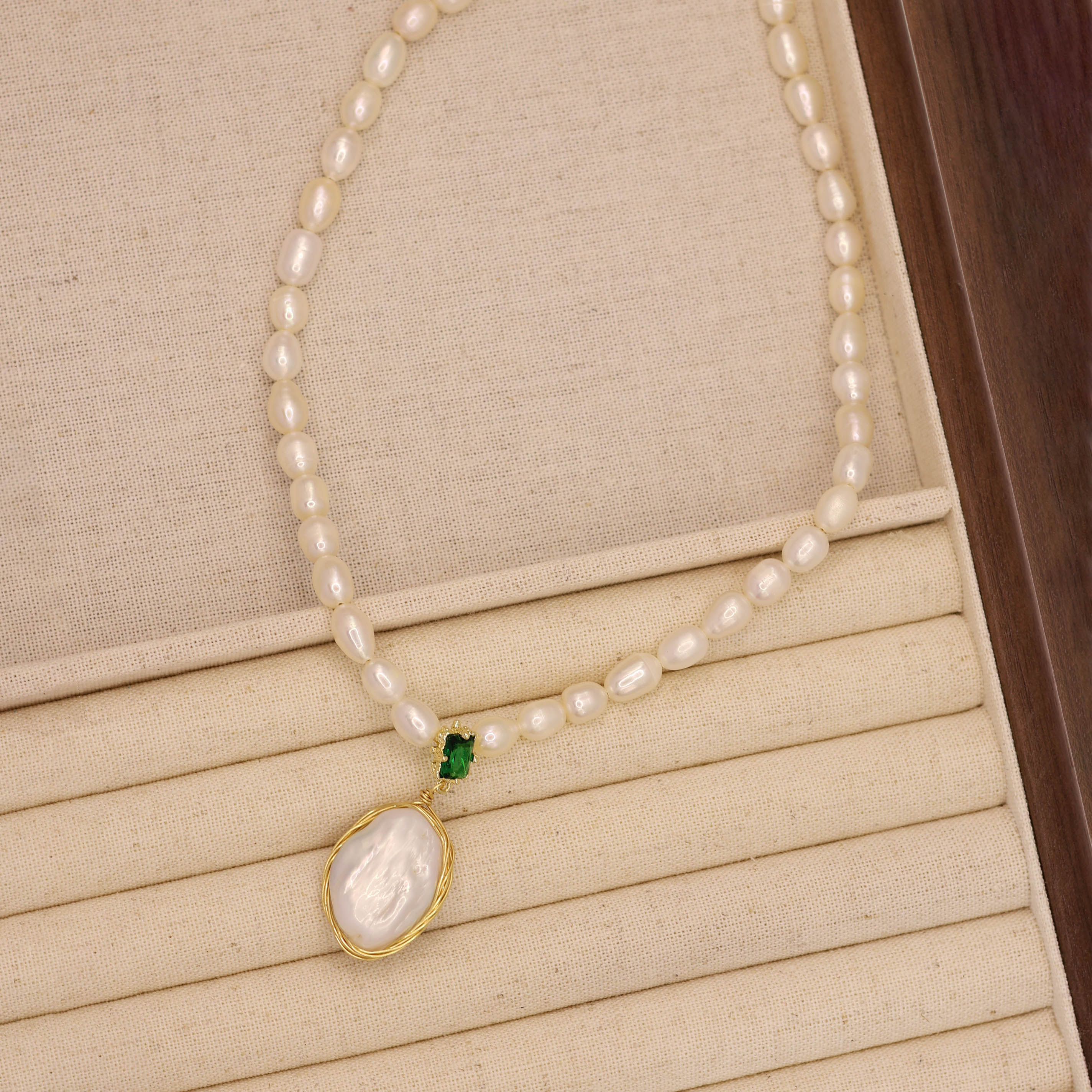 Verde Gem Baroque Pearl Necklace handmade