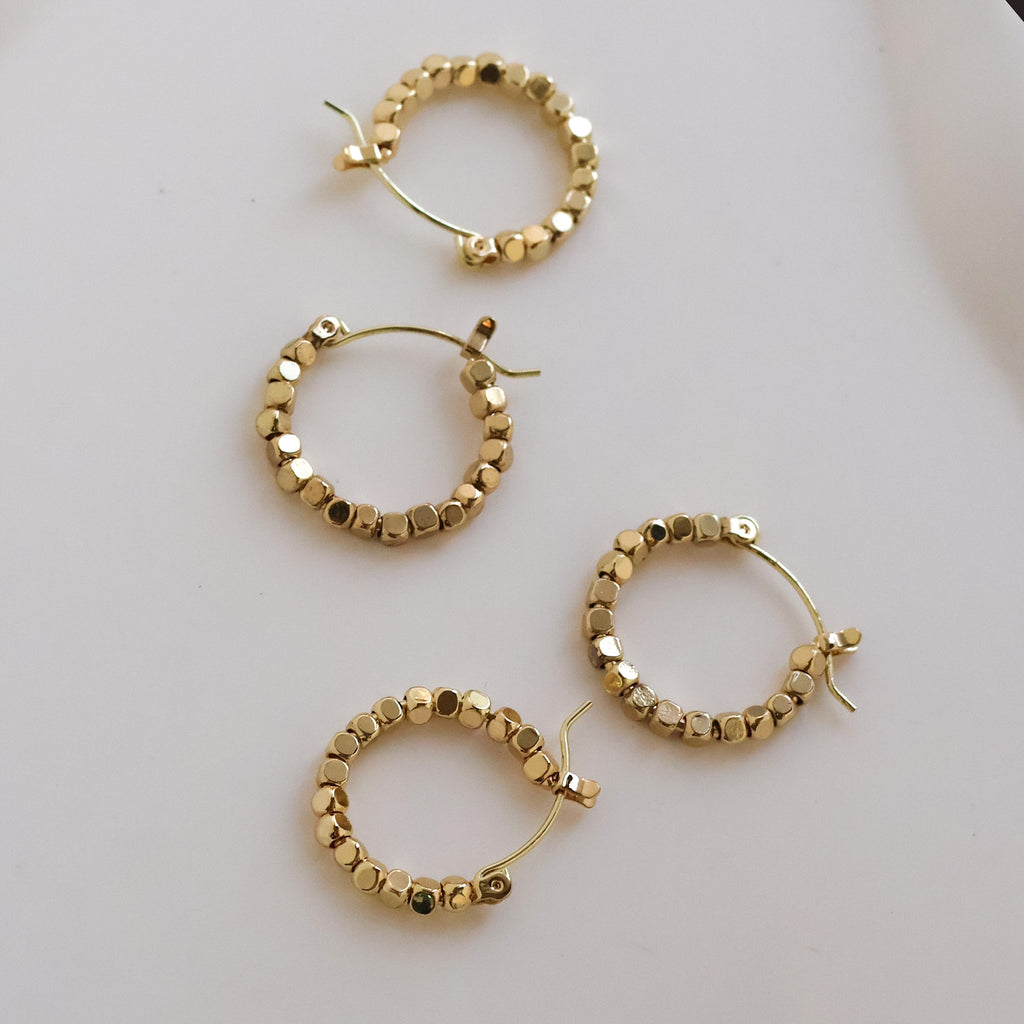 Beaded gold hoop earrings