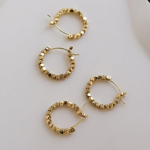 Beaded gold hoop earrings