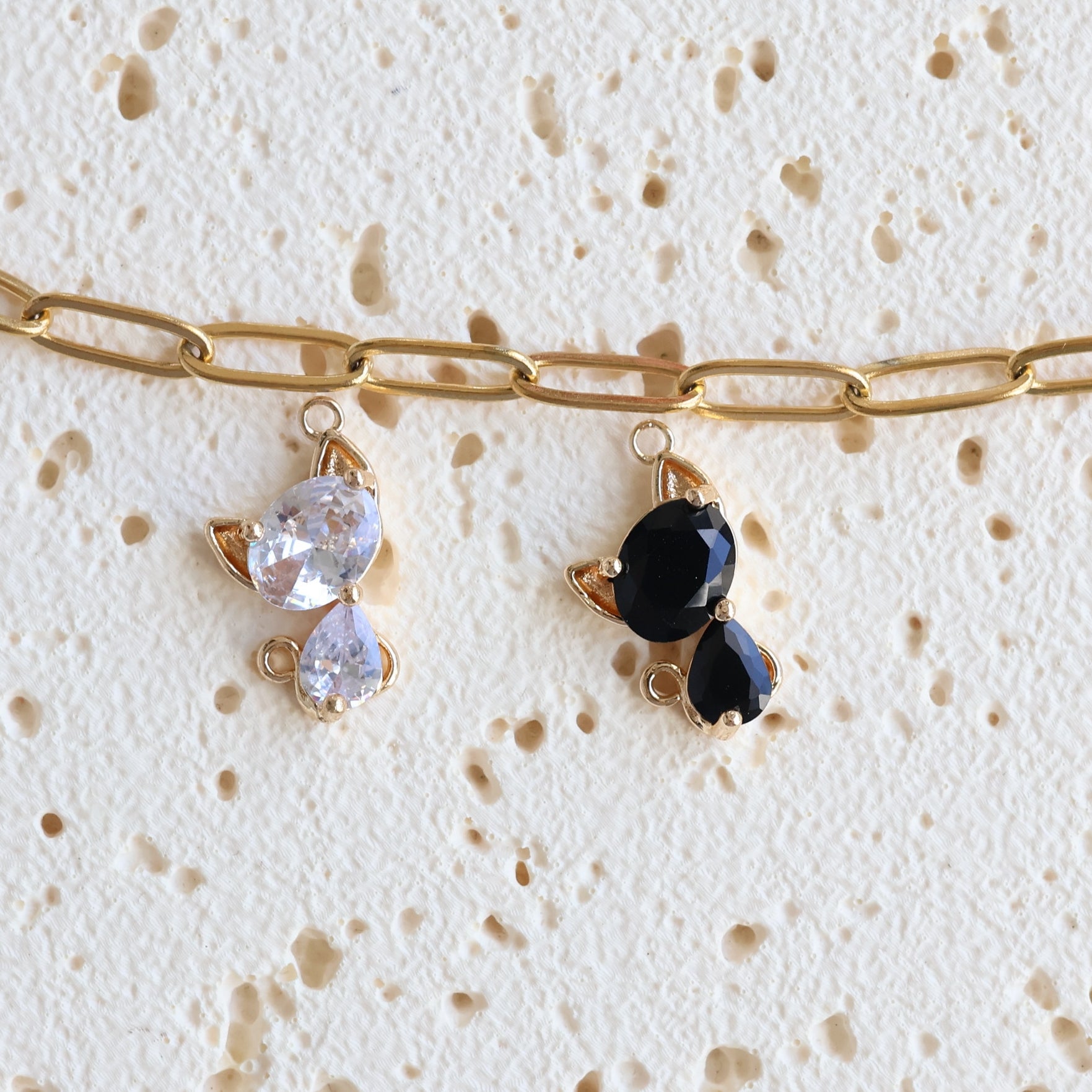 Crystal Cat Rhinestone Charms – Gold-Plated on Brass 🐱✨