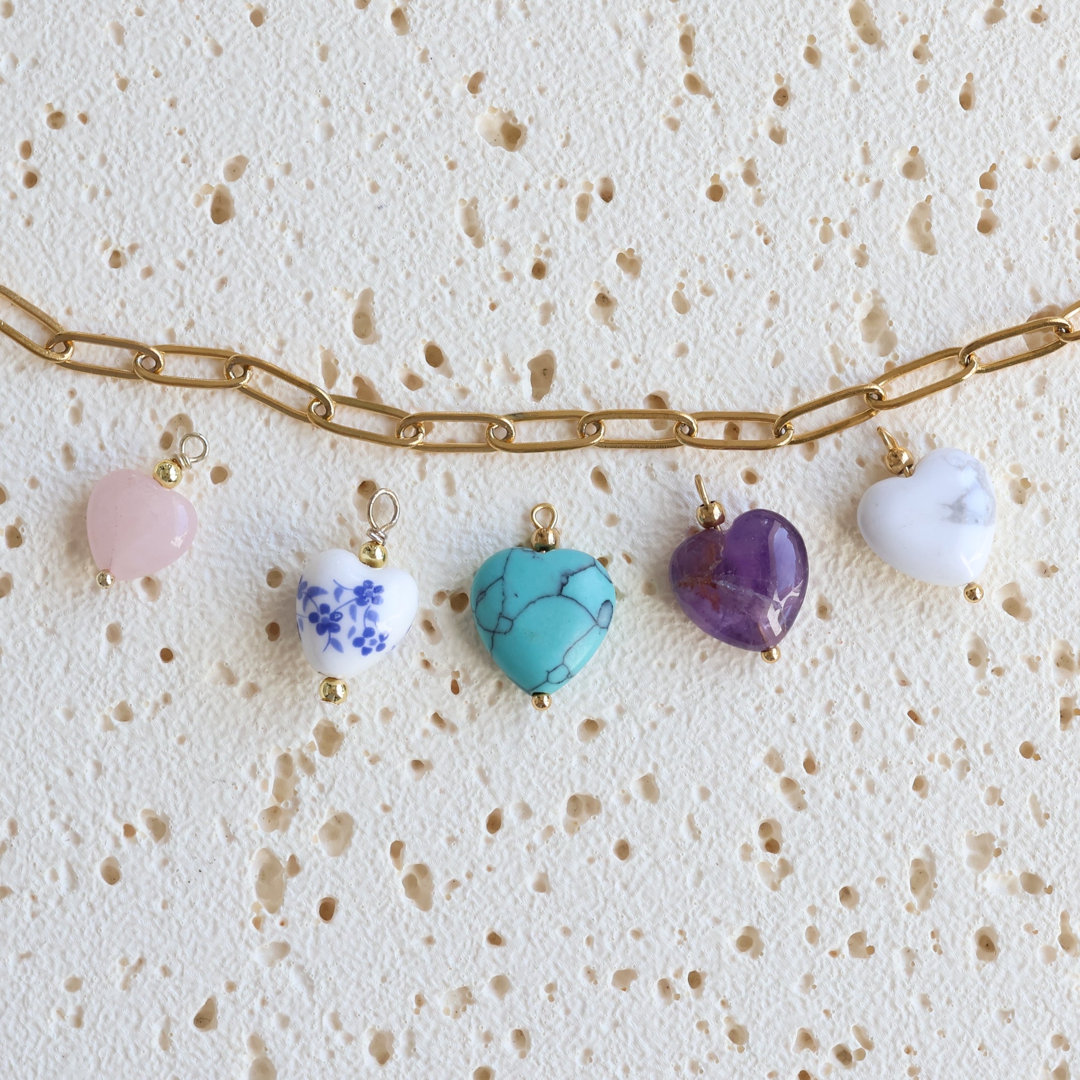 Natural Stone Heart Charms