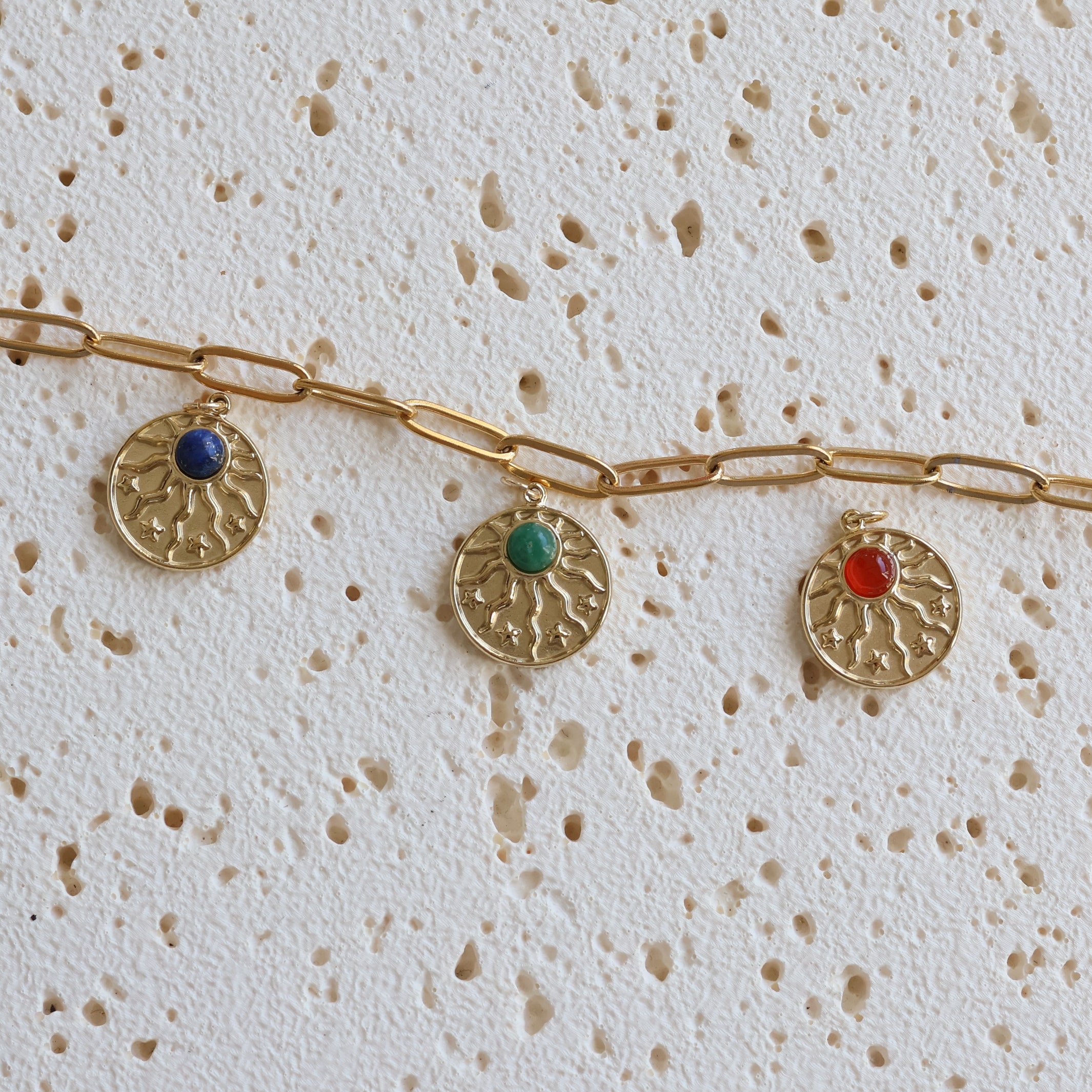 Celestial Sun Coin Natural Stone Charms