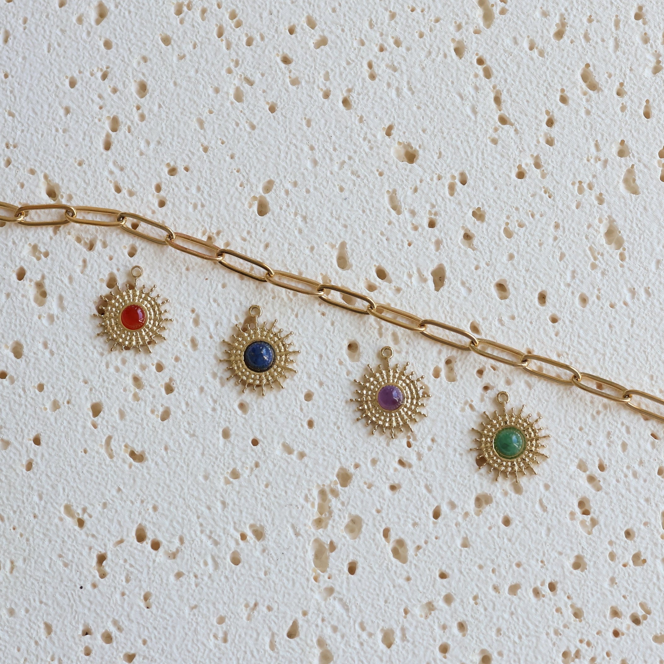 Gold-Plated Natural Stone Charms - Fiery Sun