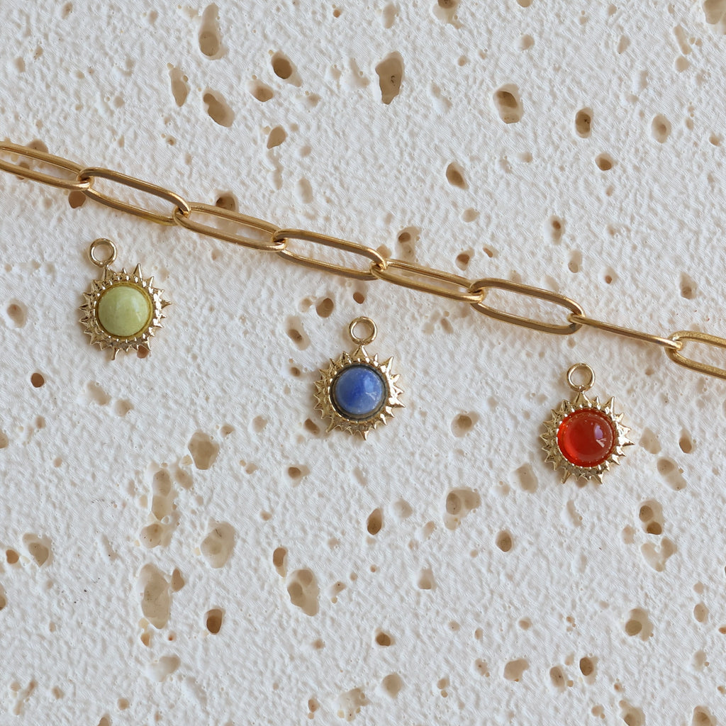 Solar Glow Gemstone Charms – 18K Gold-Plated Stainless Steel ☀️✨