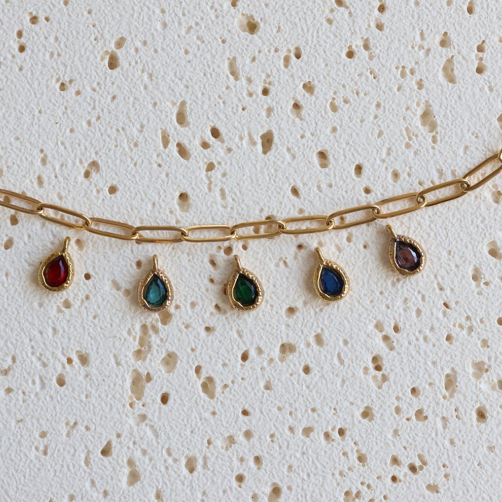 Teardrop Gemstone Charm – Gold Plated
