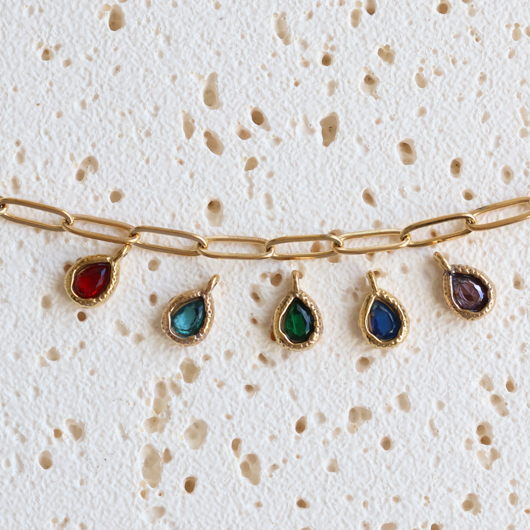 Teardrop Gemstone Charm – Gold Plated