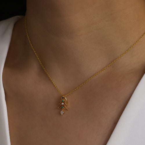 Christmas Tree🎄 Gold Plated Necklace with Cubic Zirconia