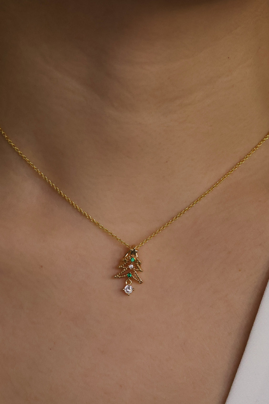 Christmas Tree🎄 Gold Plated Necklace with Cubic Zirconia