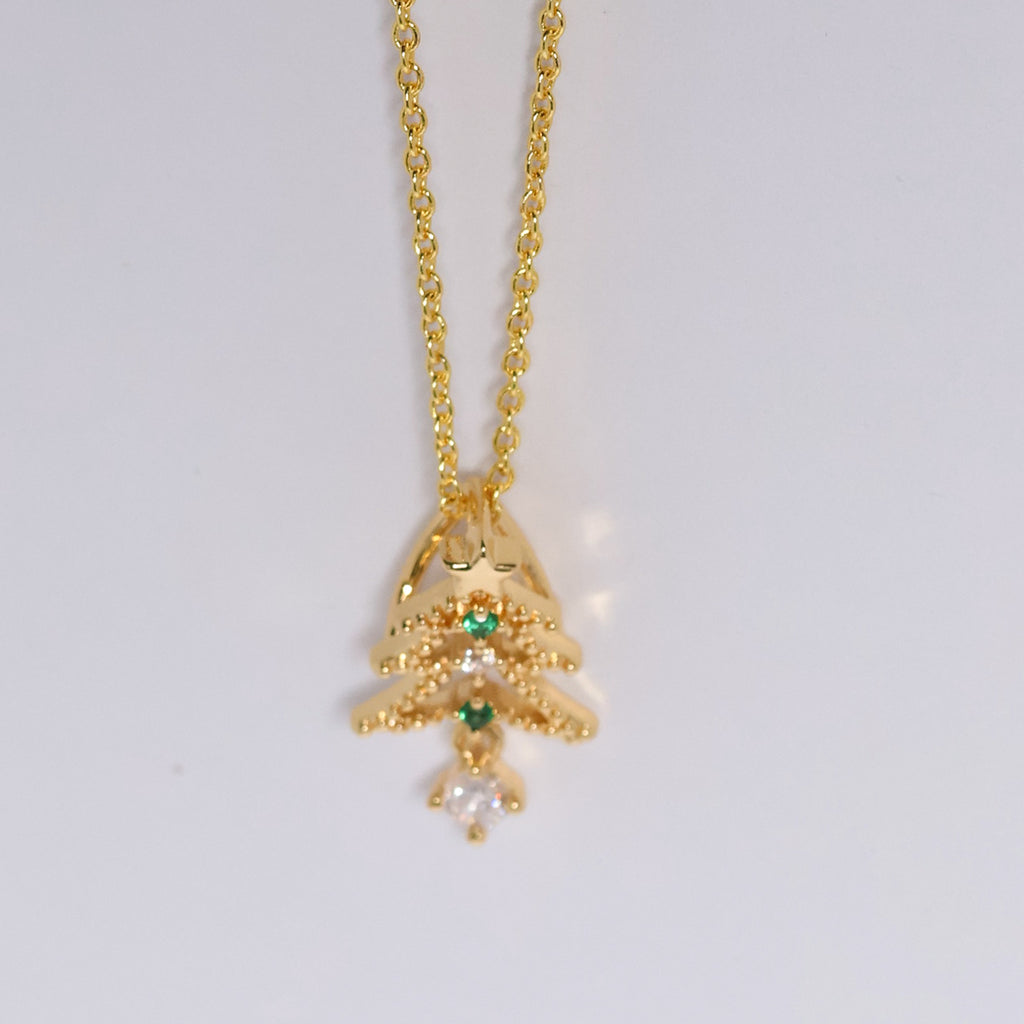 Christmas Tree🎄 Gold Plated Necklace with Cubic Zirconia