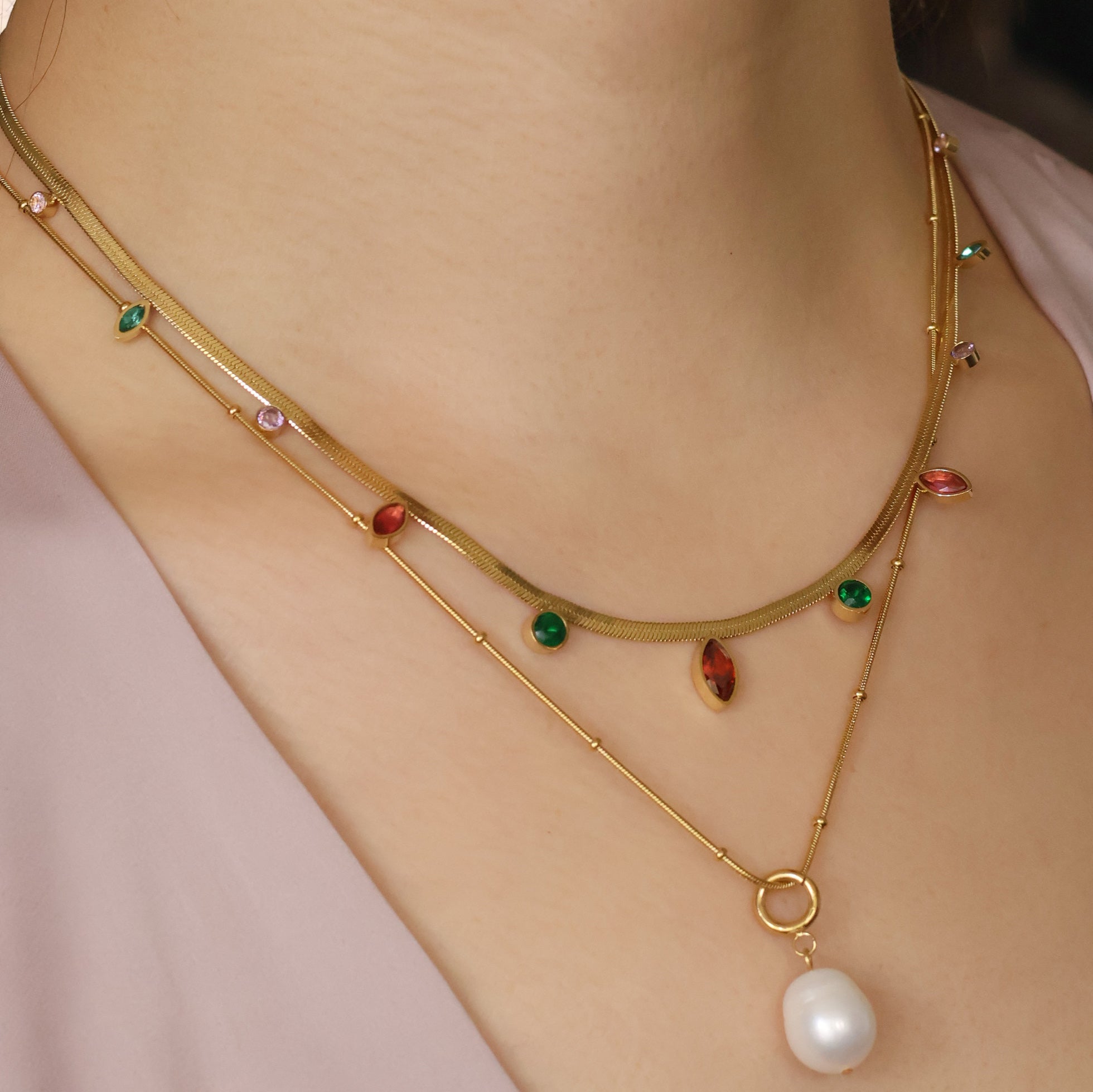 Christmas light gold plated snake chain neckace