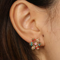 Asymmetrical Christmas stud earrings colorful snowflake and reindeer