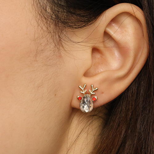 Asymmetrical Christmas stud earrings colorful snowflake and reindeer