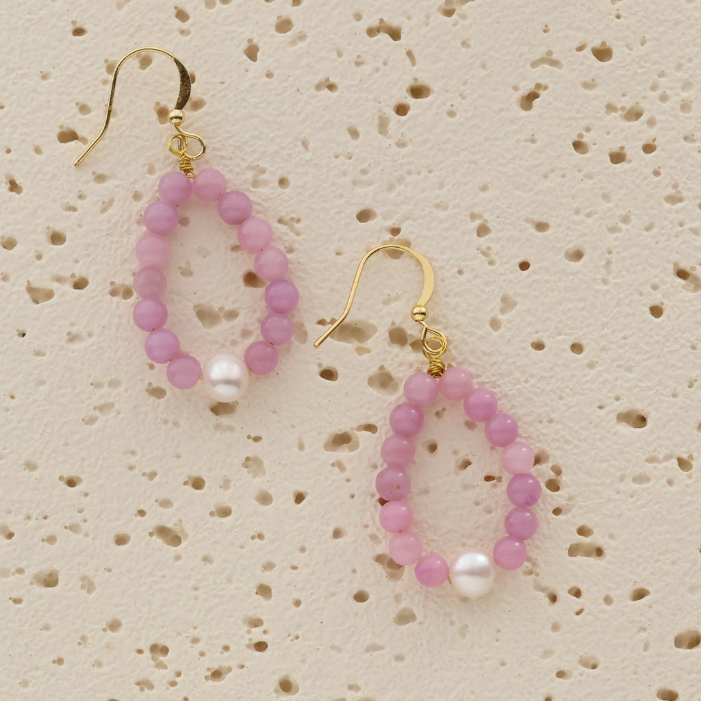 Isla handmade lavender angelite stone earrings with freshwater pearl