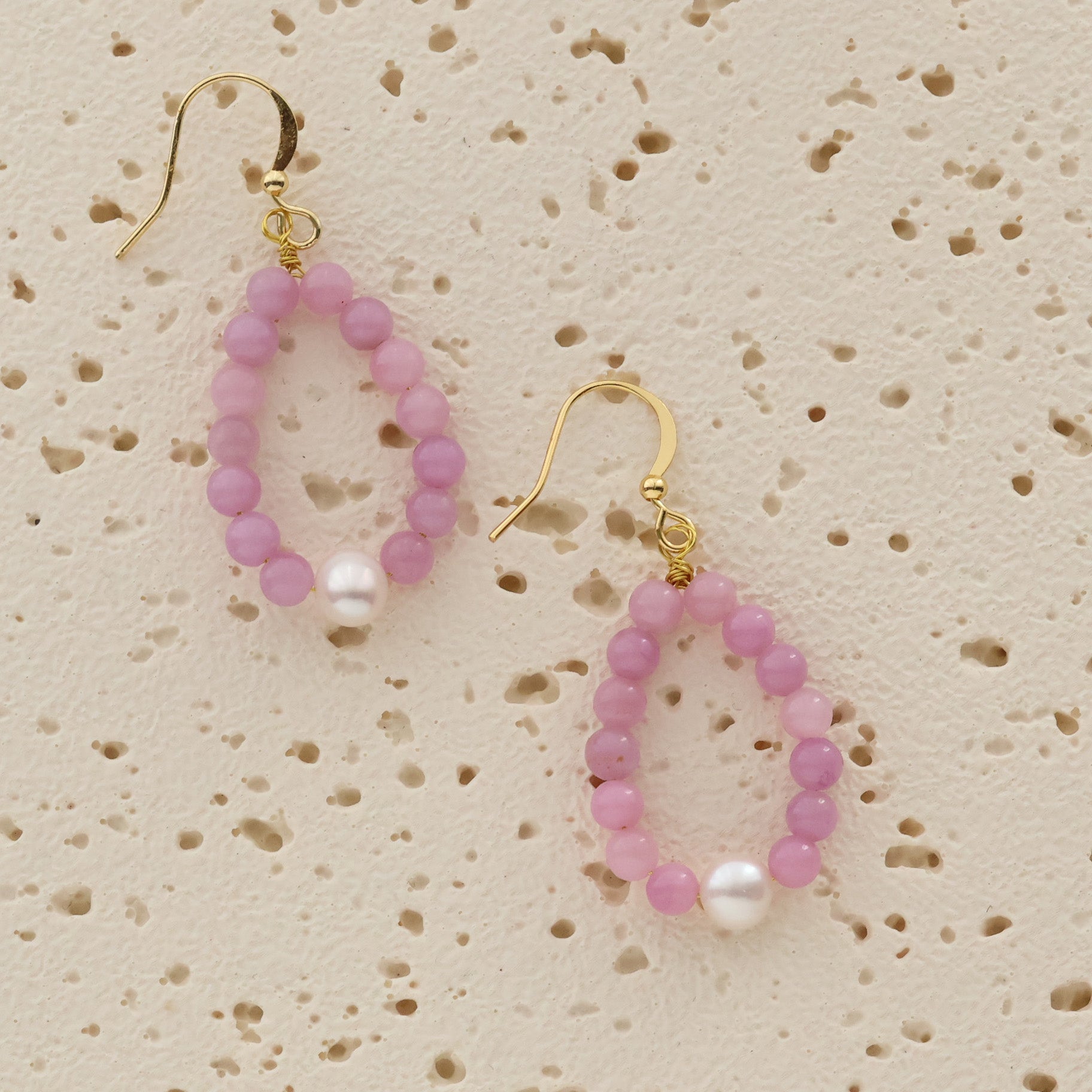 Isla handmade lavender angelite stone earrings with freshwater pearl