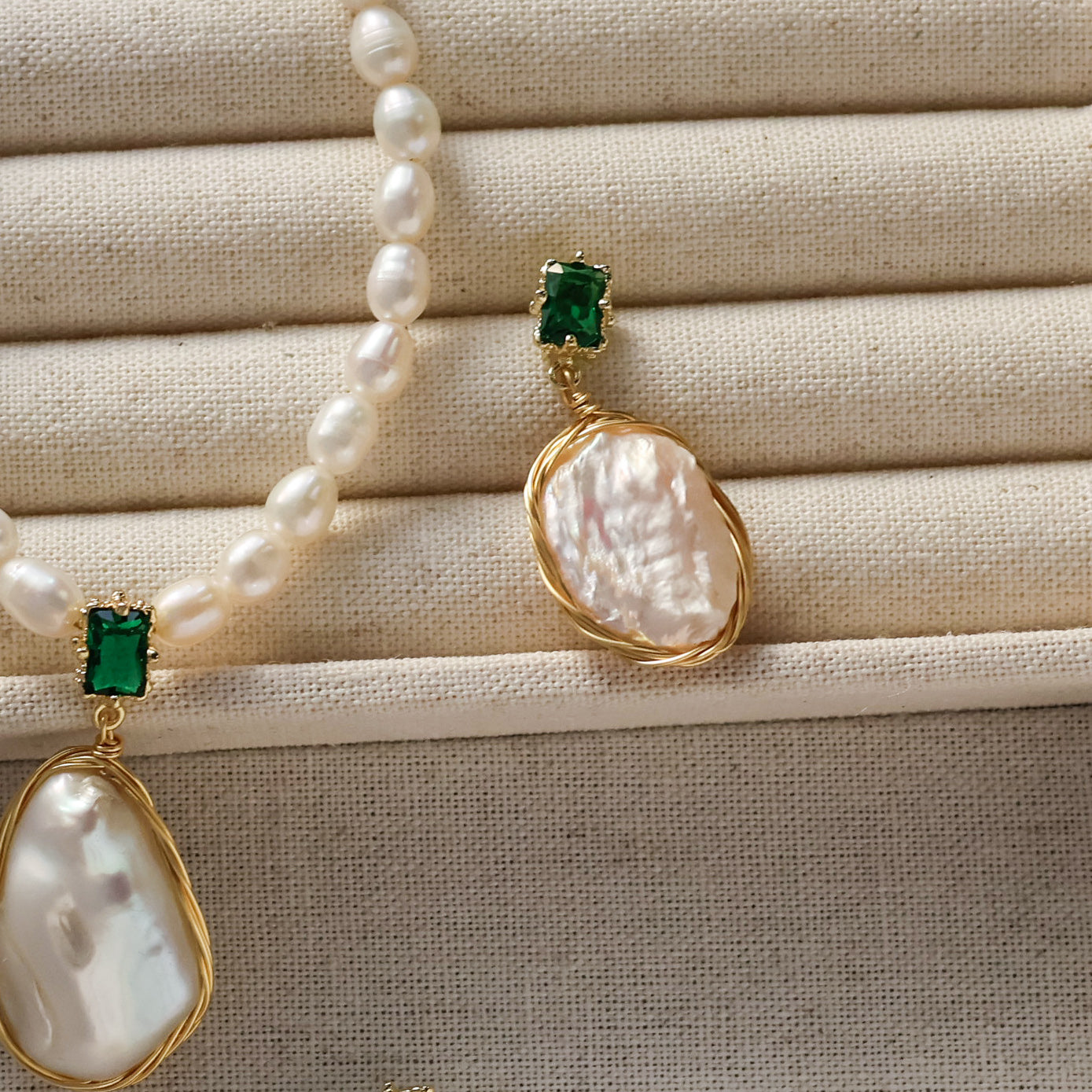 Verde Gem Baroque Pearl Necklace handmade