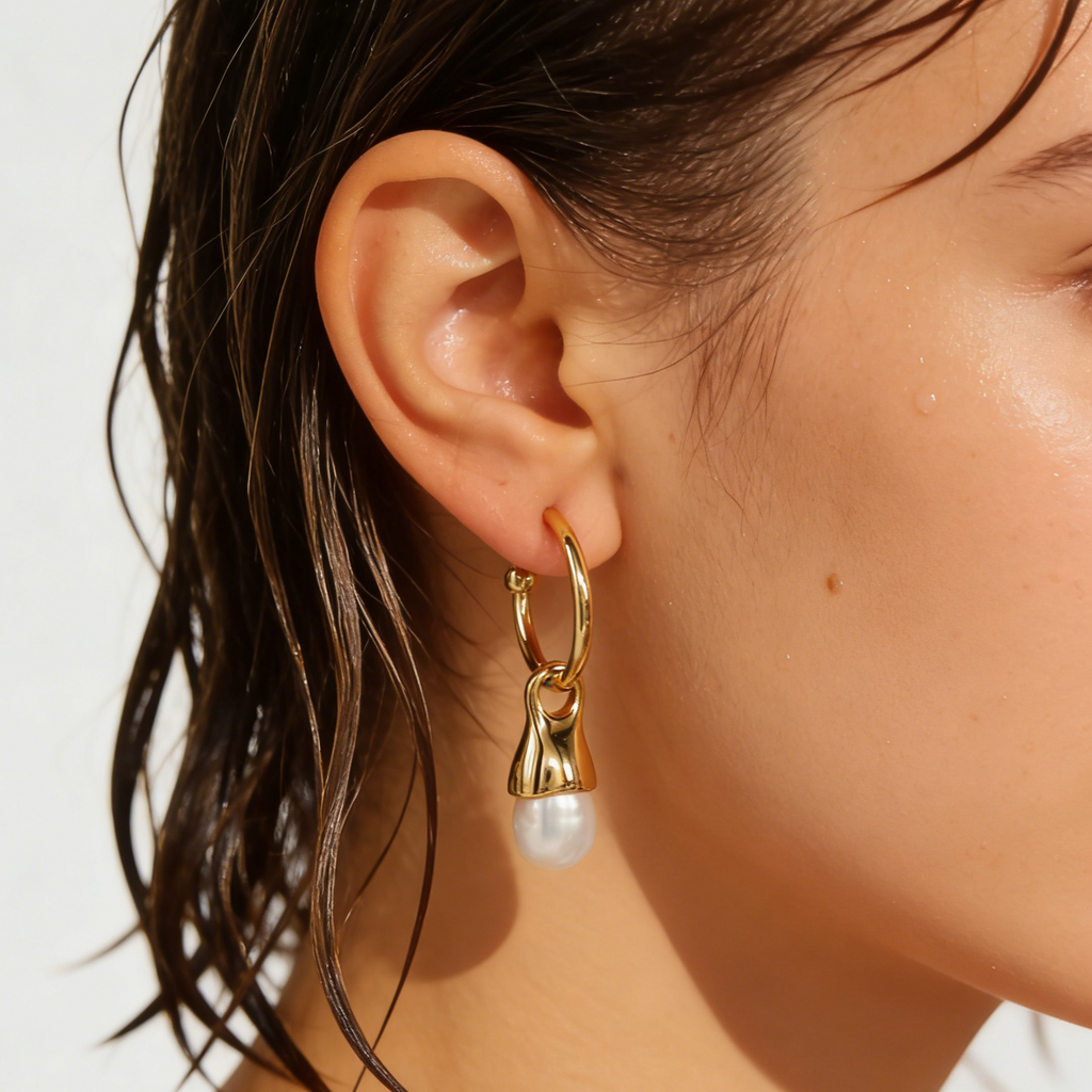 Lucia Gold plated freshwater Pearl Huggies Earrings