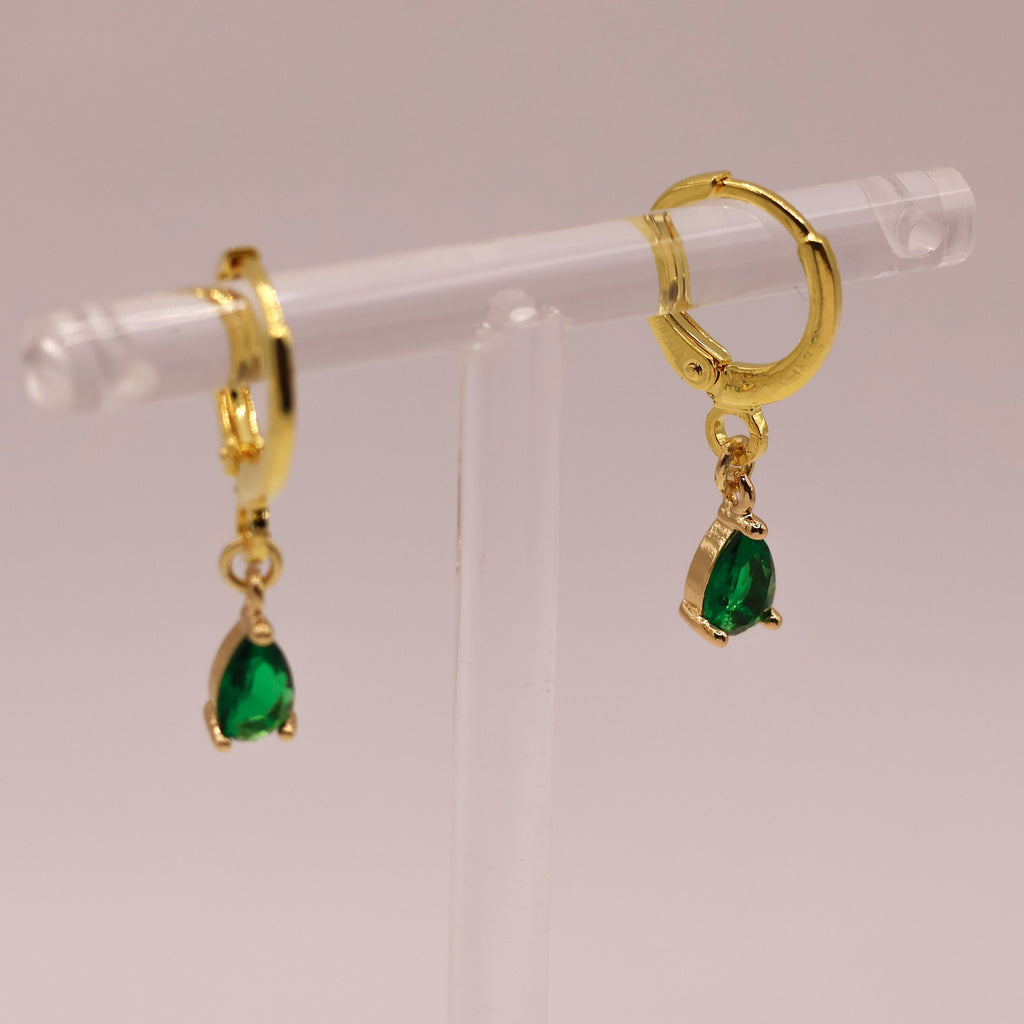 Sadie gold plated huggies earrings with emerald zircon