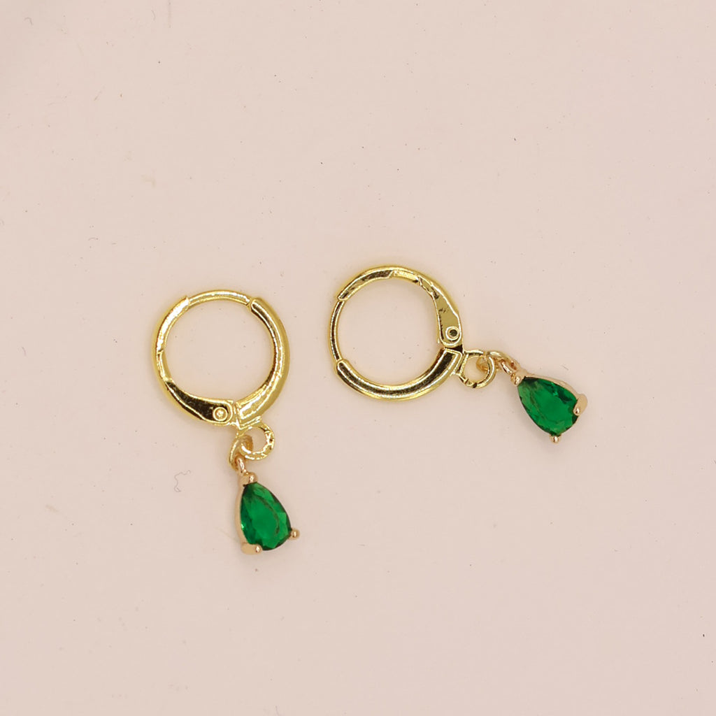 Sadie gold plated huggies earrings with emerald zircon