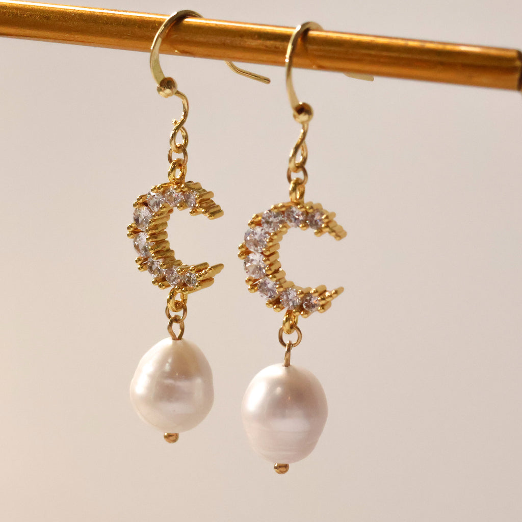 Luna pearl earrings with cubic zirconia