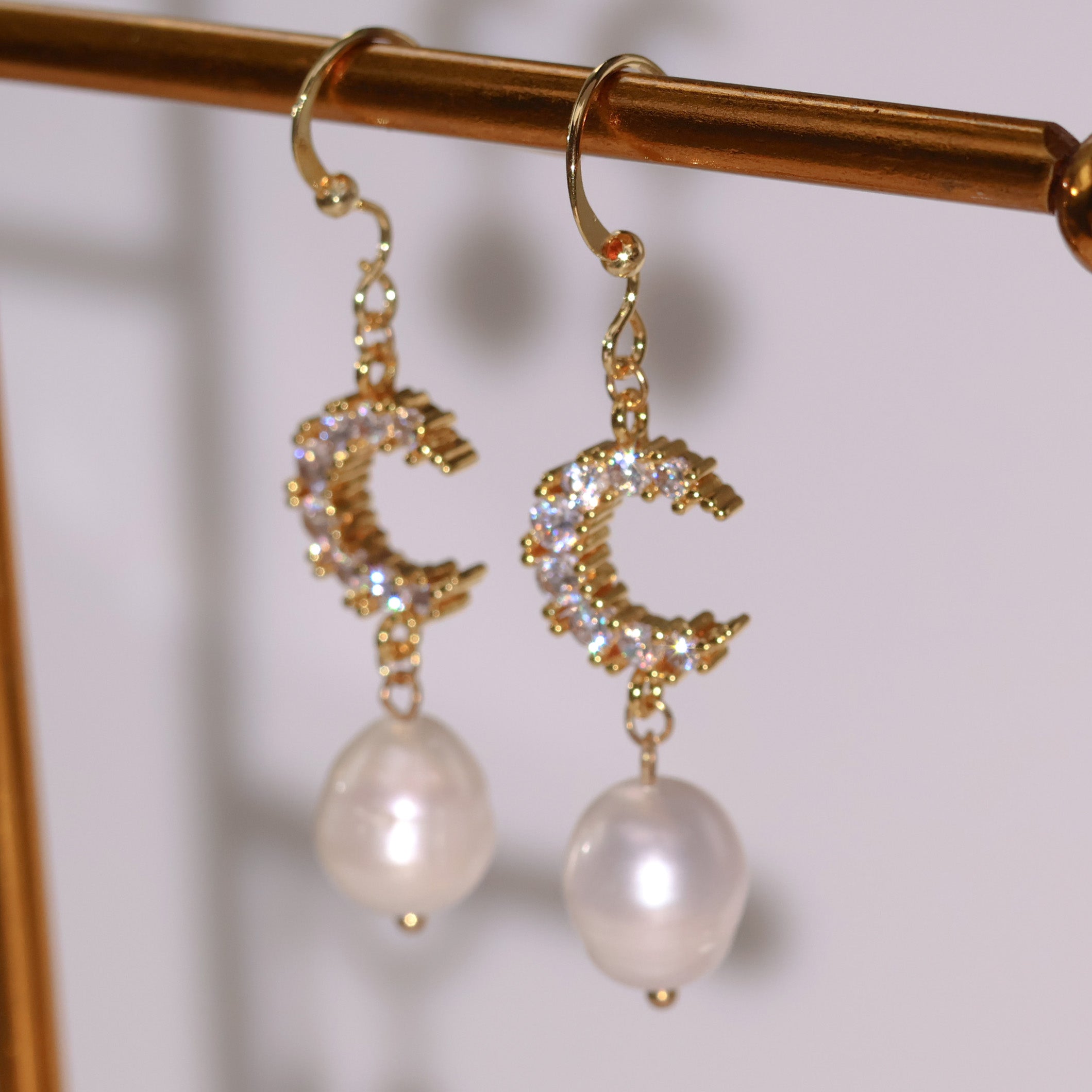Luna pearl earrings with cubic zirconia
