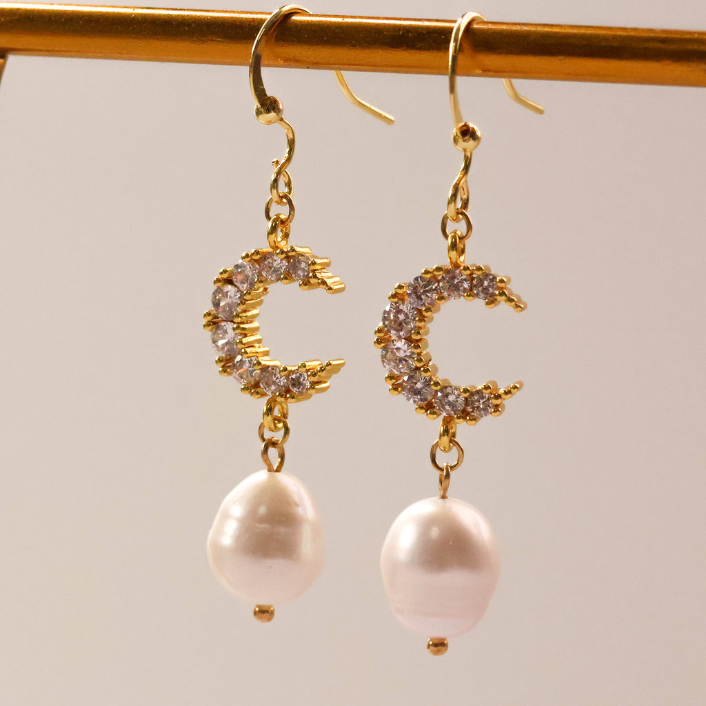Luna pearl earrings with cubic zirconia