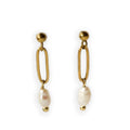 Paper clip pearl earrings gold plated