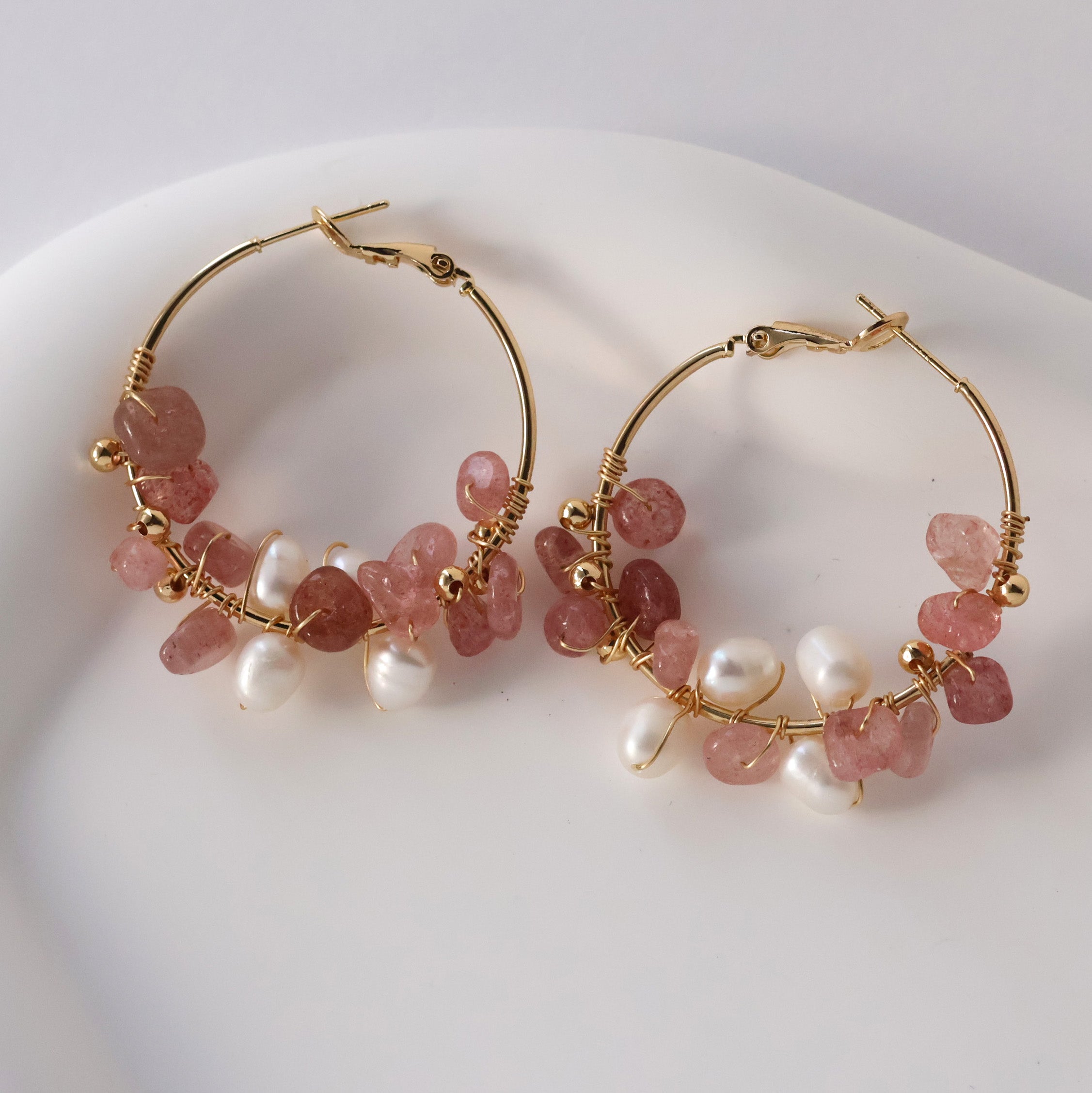Strawberry Summer Hoop Earrings Handmade