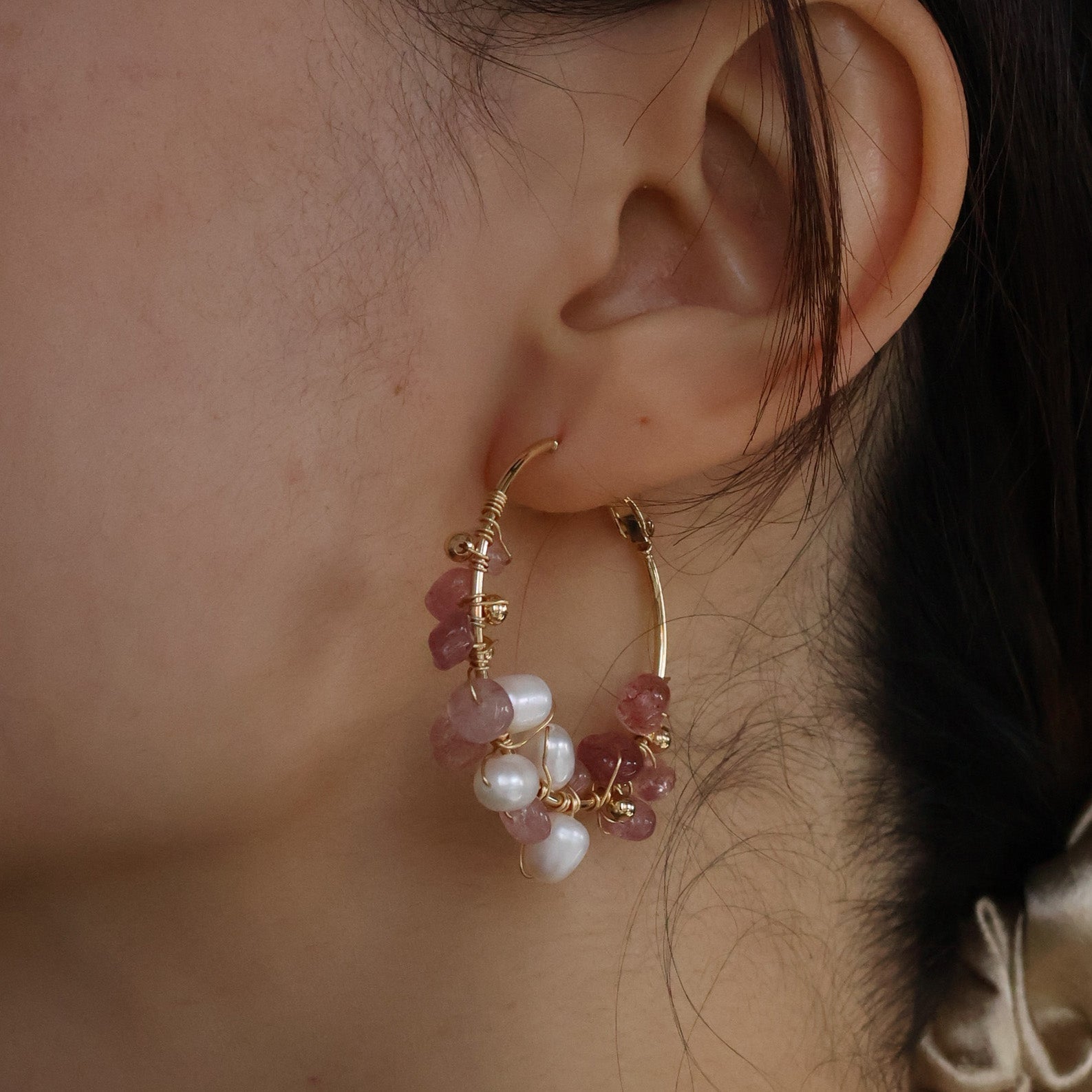 Strawberry Summer Hoop Earrings Handmade