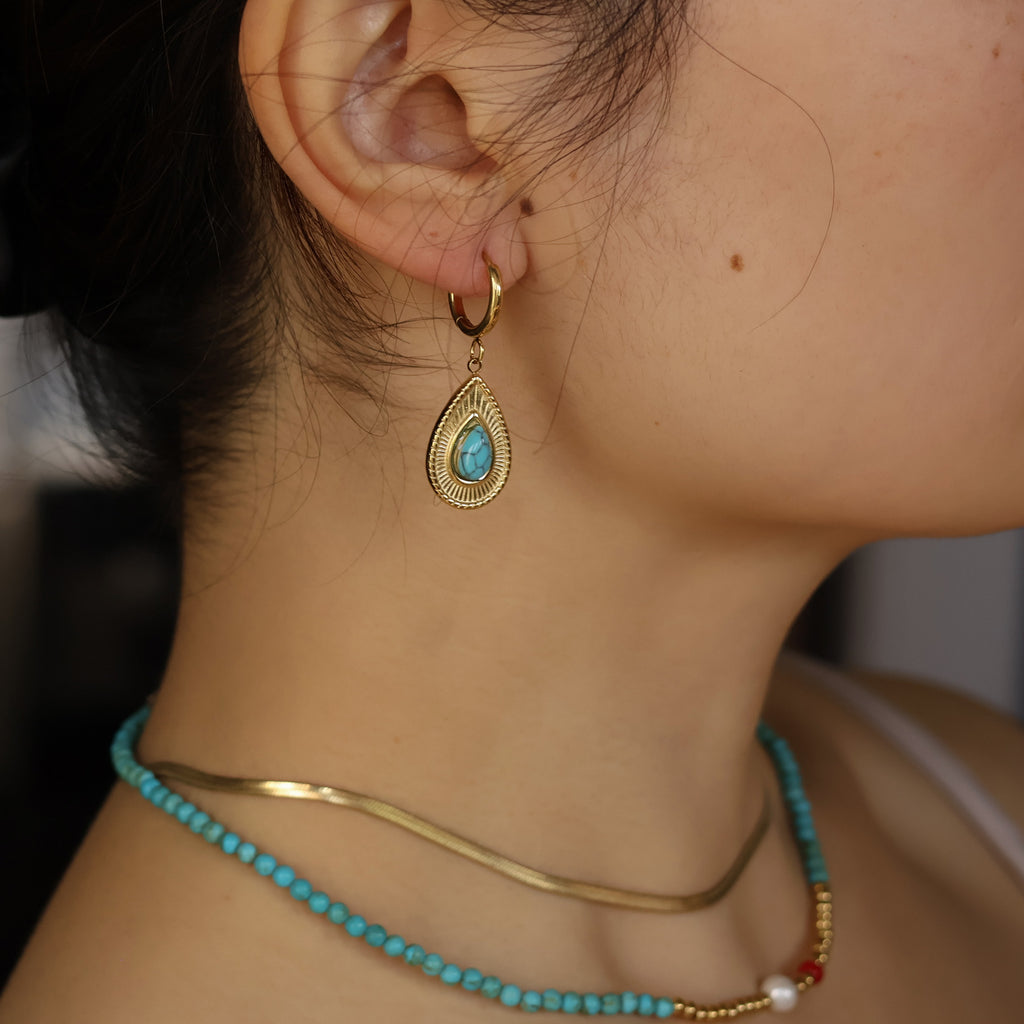 Teardrop Turquoise Huggies Earrings