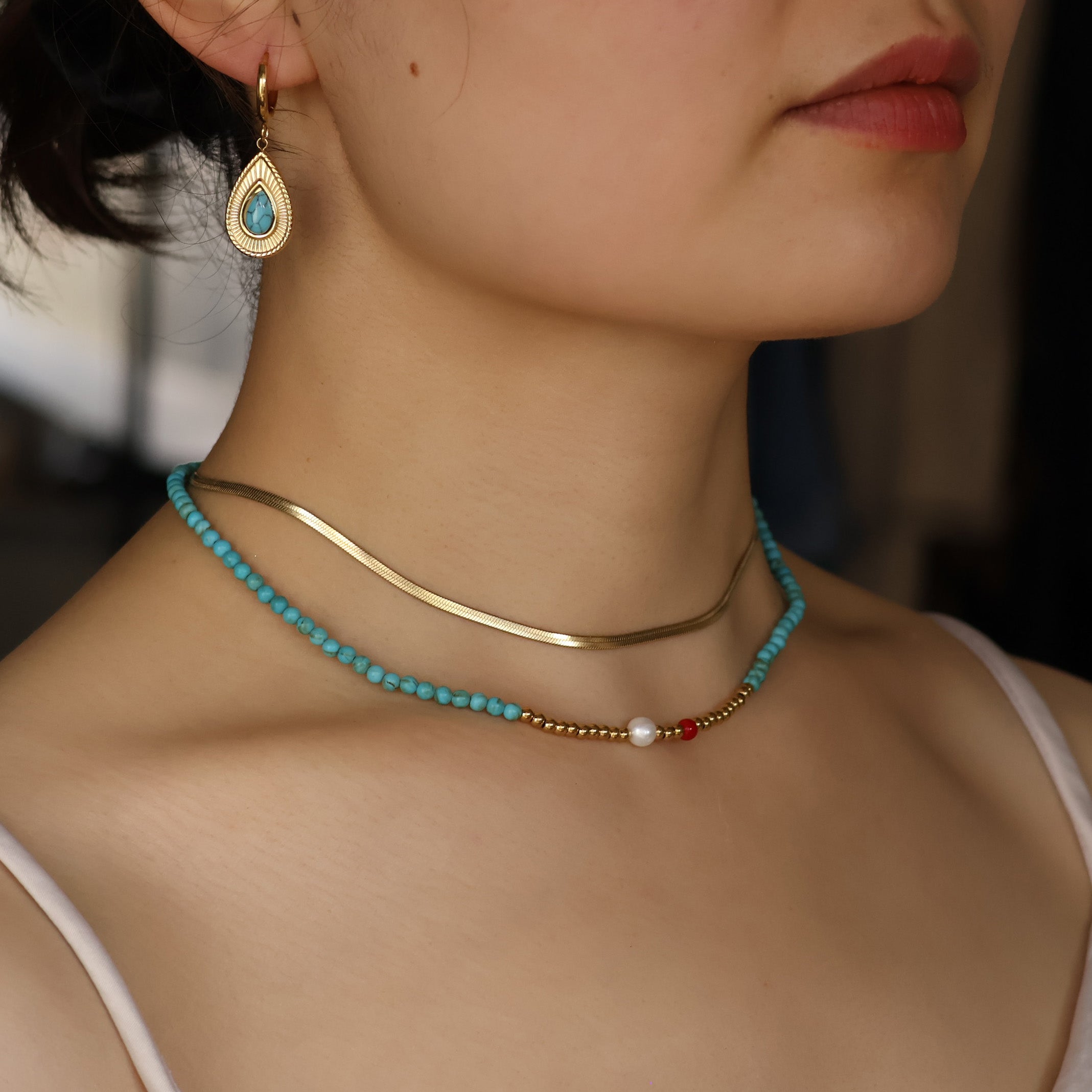 Teardrop Turquoise Huggies Earrings