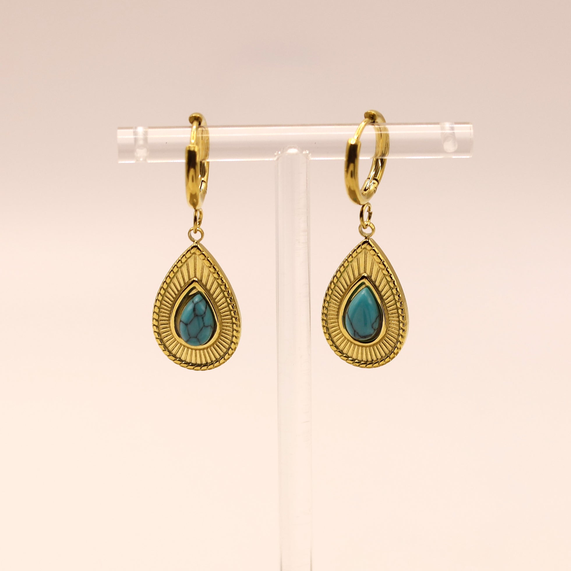 Teardrop Turquoise Huggies Earrings