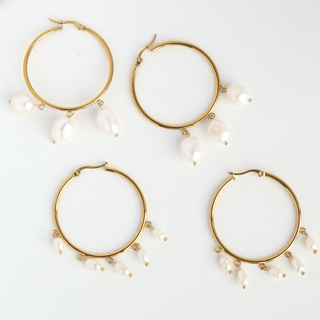 Valerie gold plated hoop earrings with pearls