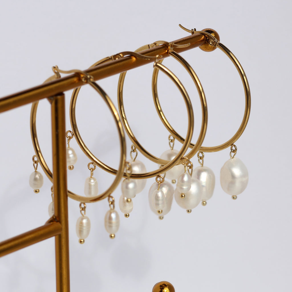 Valerie gold plated hoop earrings with pearls