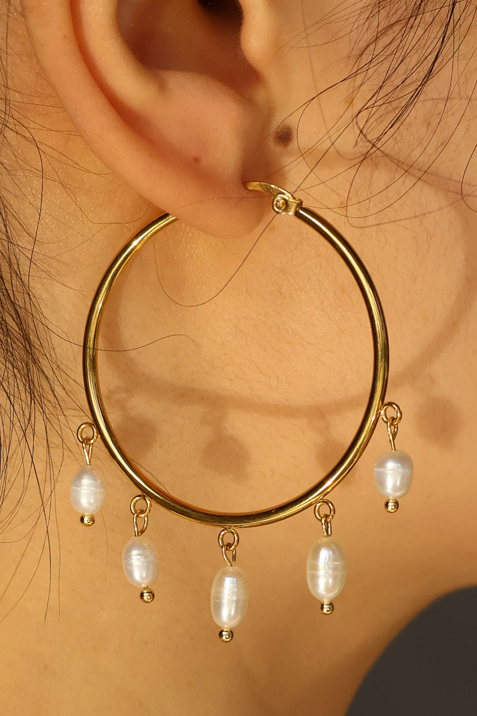 Valerie gold plated hoop earrings with pearls