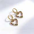 Colorful heart gold plated huggies earrings
