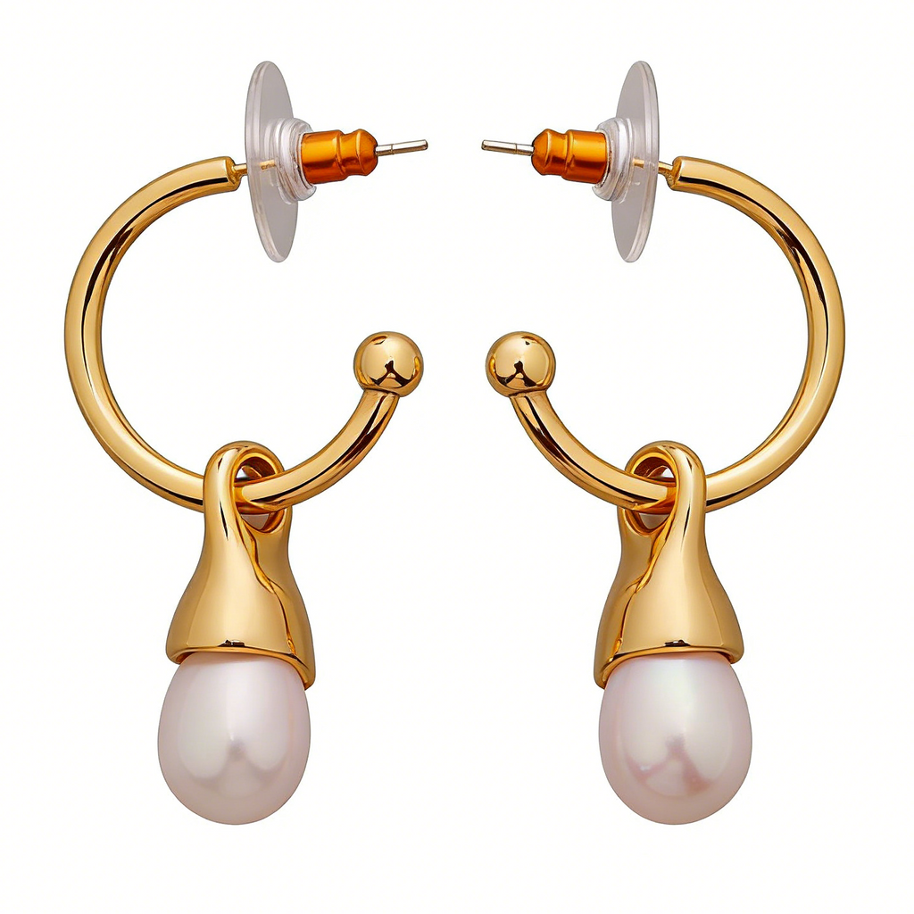 Lucia Gold plated freshwater Pearl Huggies Earrings