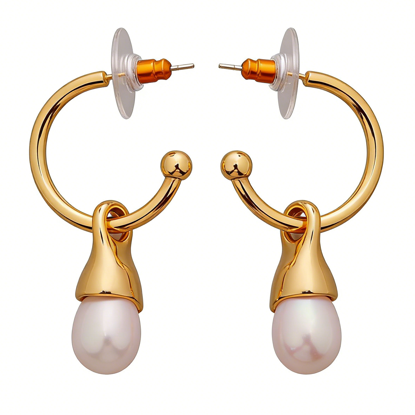 Lucia Gold plated freshwater Pearl Huggies Earrings