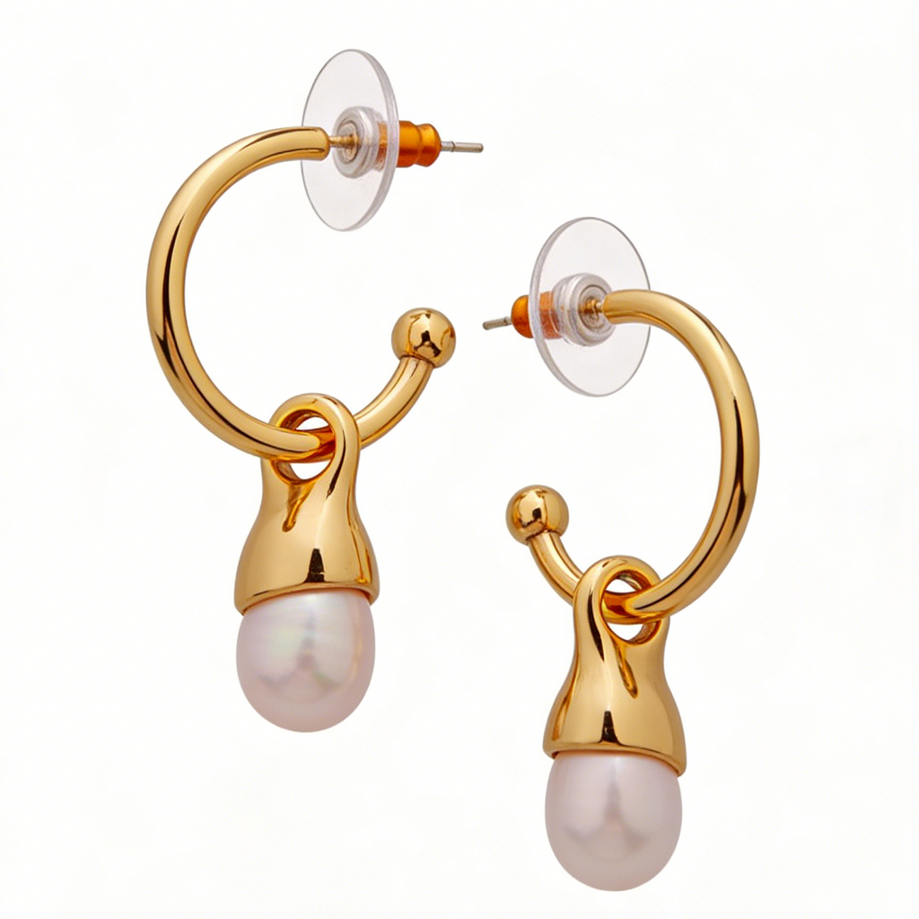 Lucia Gold plated freshwater Pearl Huggies Earrings