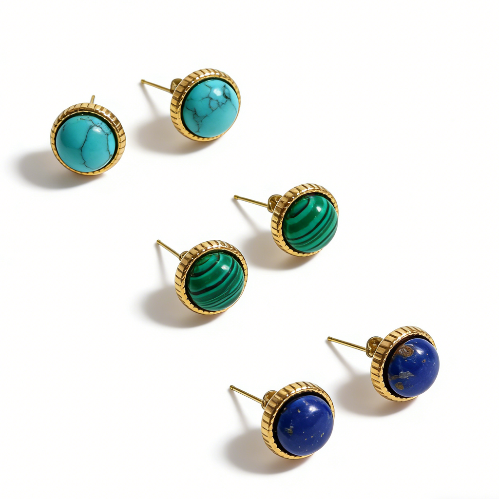 Natural stone stud earrings Malachite , Turquoise,  Lapis Lazuli