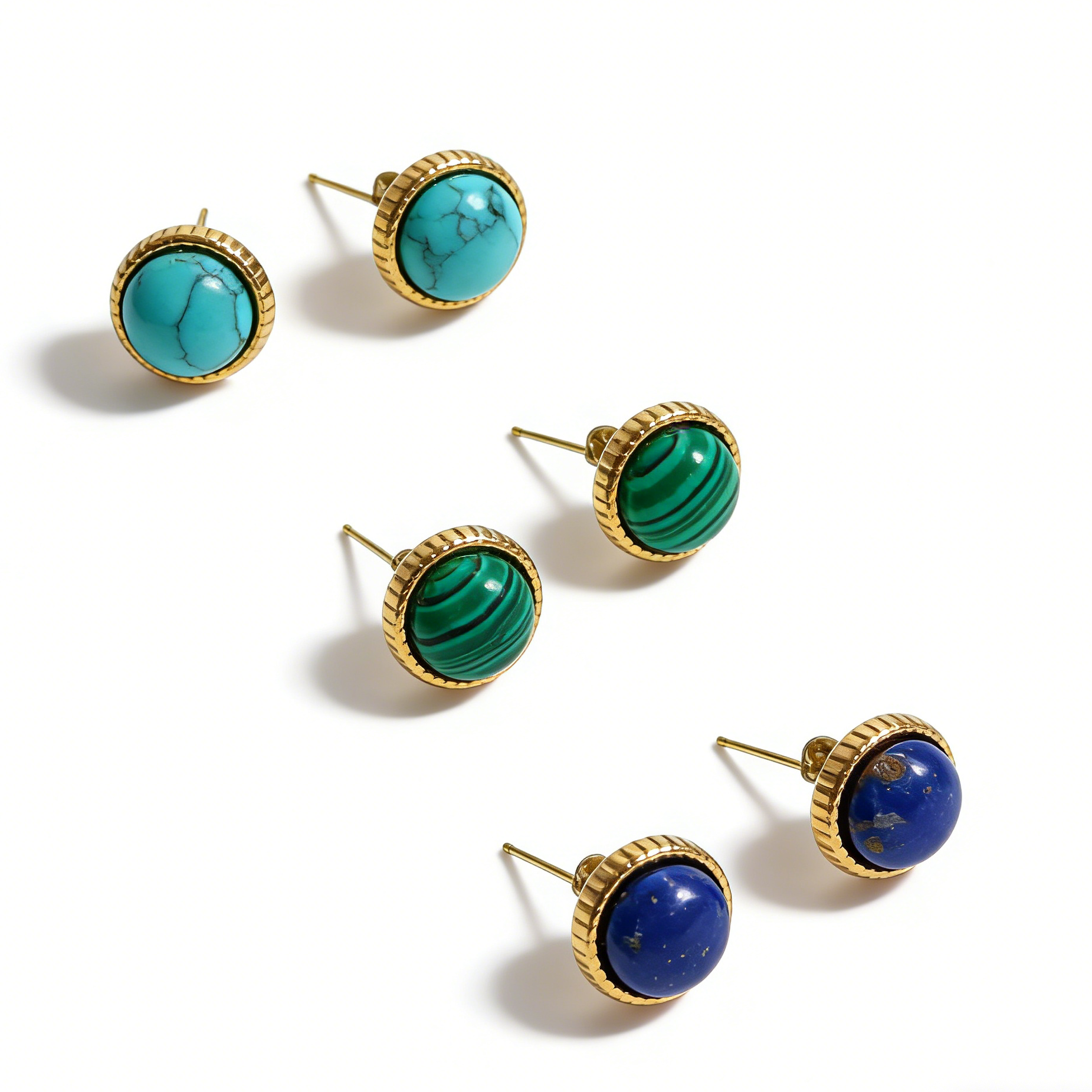 Natural stone stud earrings Malachite , Turquoise,  Lapis Lazuli