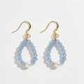 Isla | Blue Aquamarine Beaded Teardrop Hoop Pearl Drop Earrings