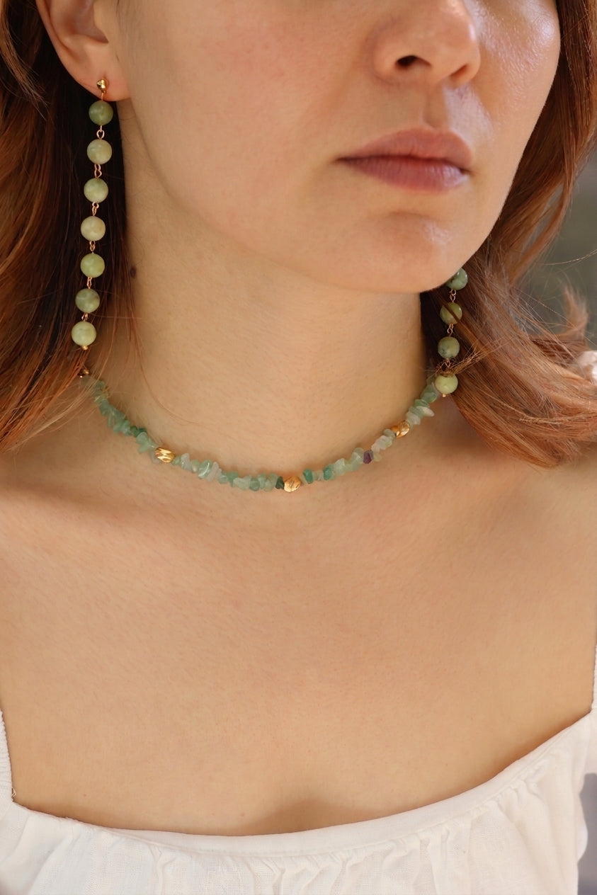 Lush Drop Jade Long Drop Earrings | Handmade Green Bead Linear Earrings