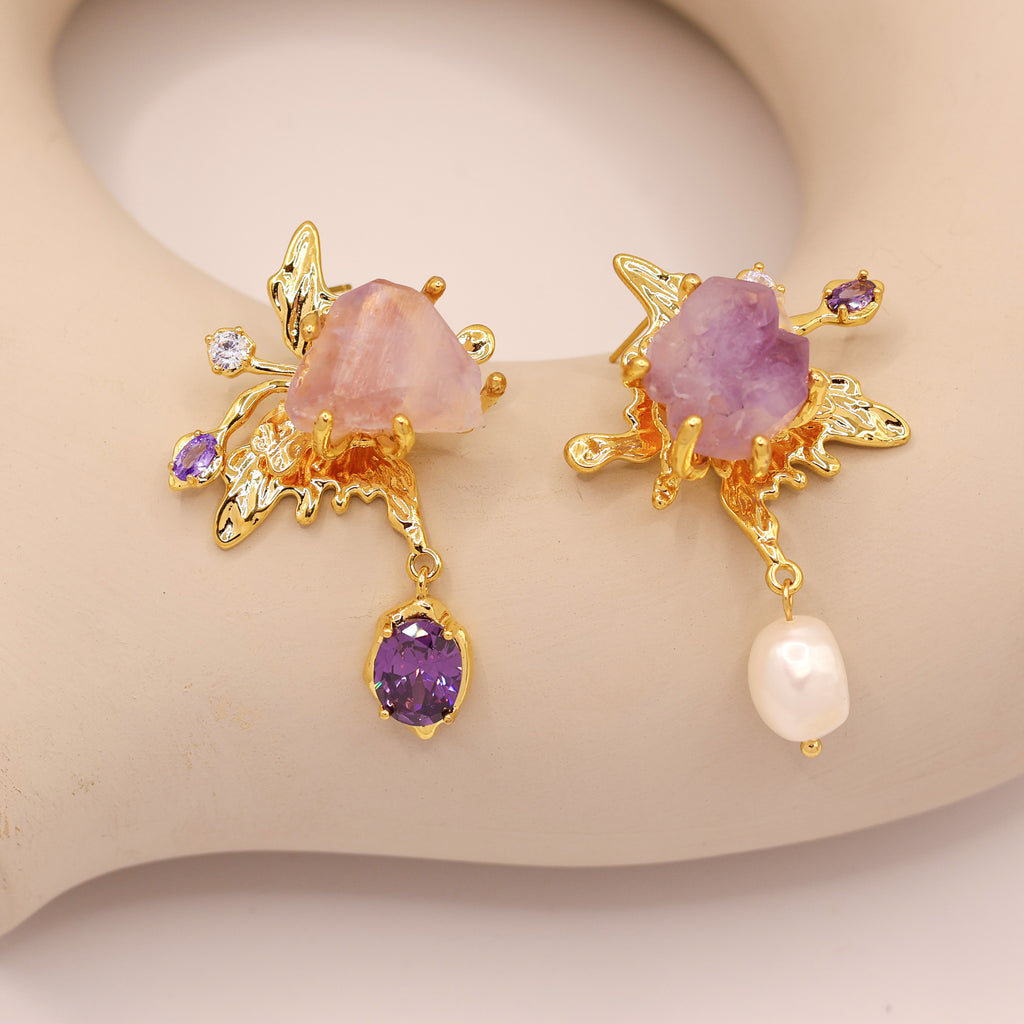 Amethyst Butterfly Earrings with freshwater pearl
