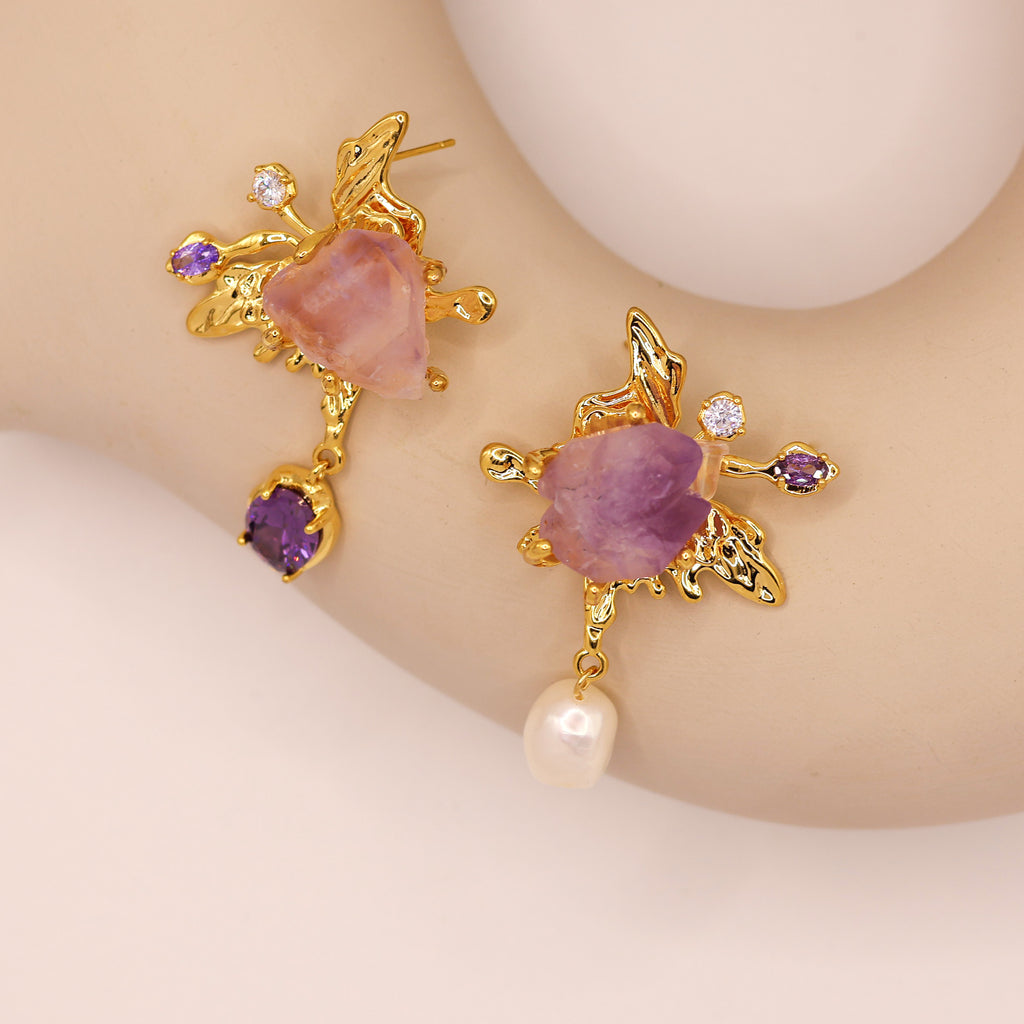Amethyst Butterfly Earrings with freshwater pearl