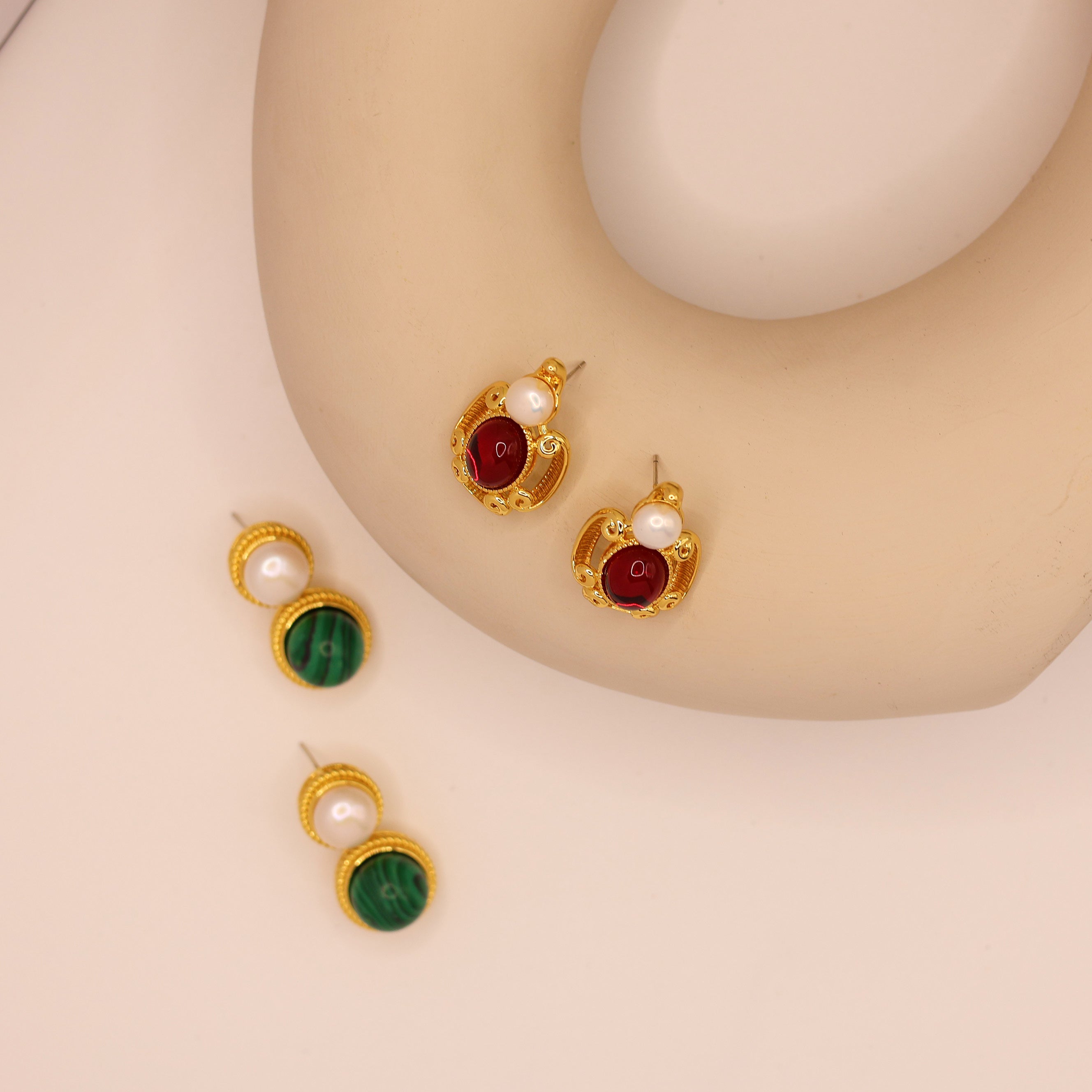 Rowan Dark Ruby Glaze Pearl Stud Earrings