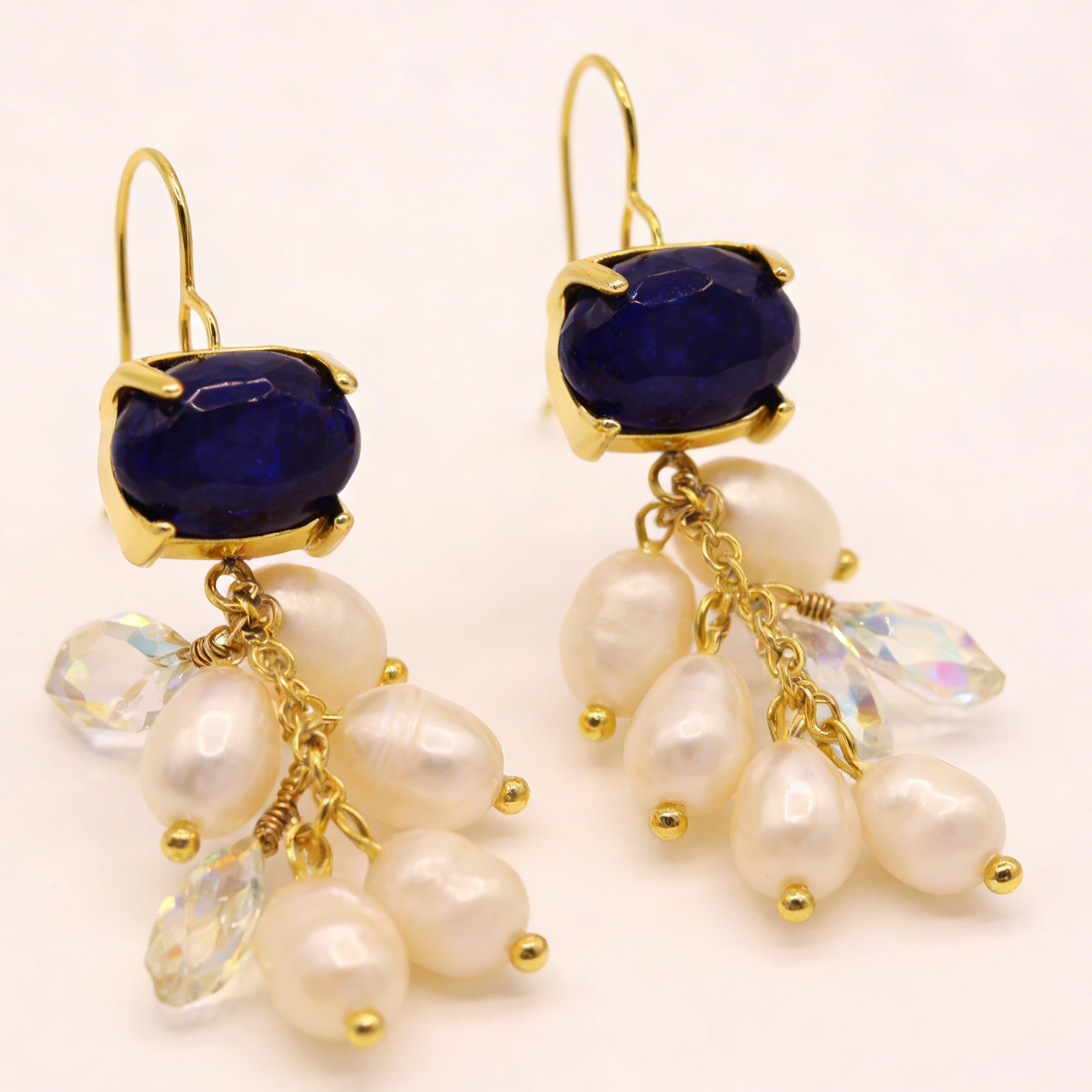 Indigo bellflower freshwater pearl drop earrings